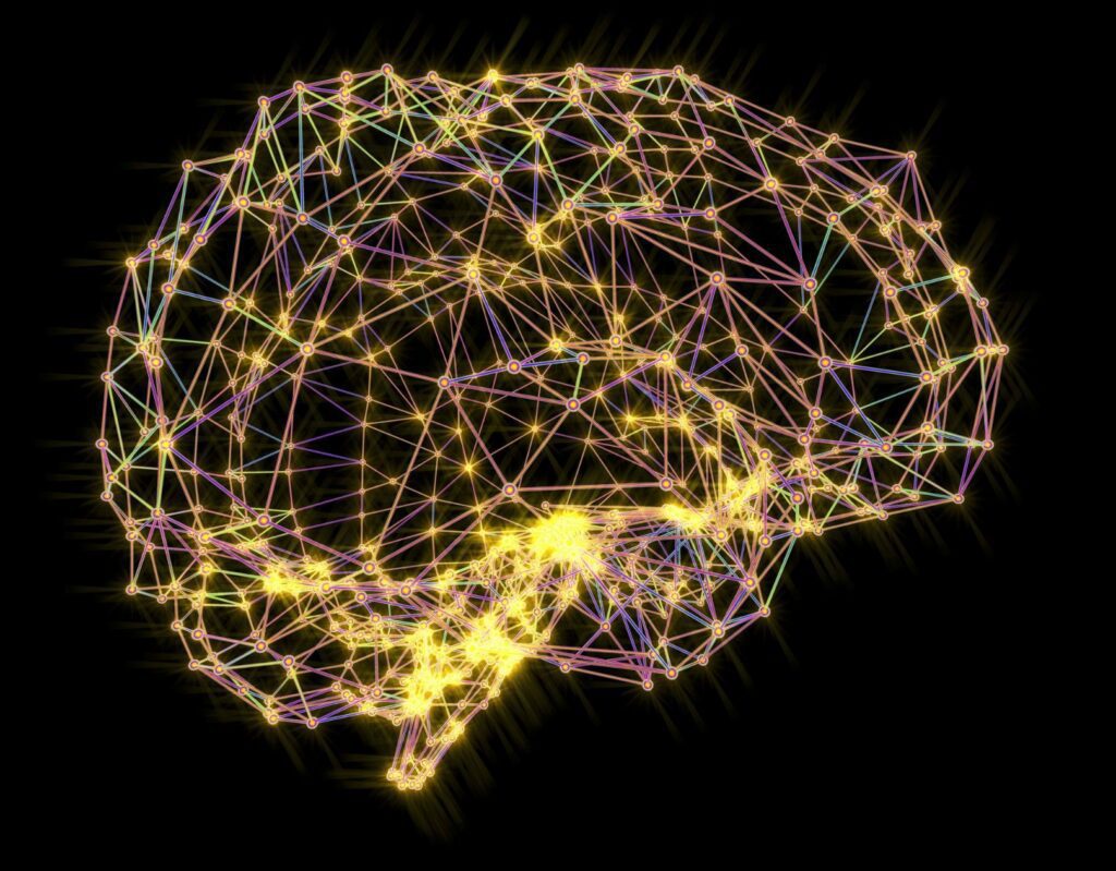 ADHD testing Evanston. Digital illustration of a brain with neural pathways.