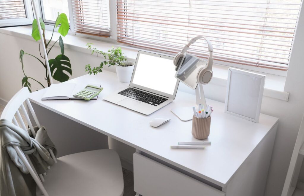 therapy for college students, quiet desk near window with soft light